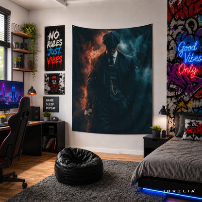 Thomas Shelby Fire & Smoke Wall Tapestry | Premium Heavyweight Jute Fabric Wall Hanging