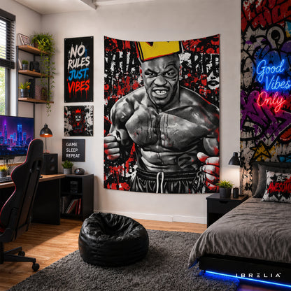 Mike Tyson Urban Graffiti Wall Tapestry | Premium Heavyweight Jute Fabric Wall Hanging