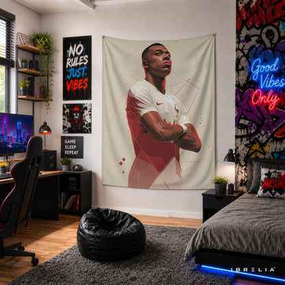 Kylian Mbappé Minimalist Portrait Wall Tapestry | Premium Heavyweight Jute Fabric Wall Hanging