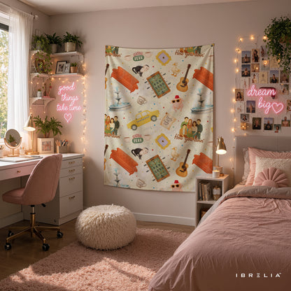 Friends Icons Pattern Wall Tapestry – Central Perk Sitcom Room Decor