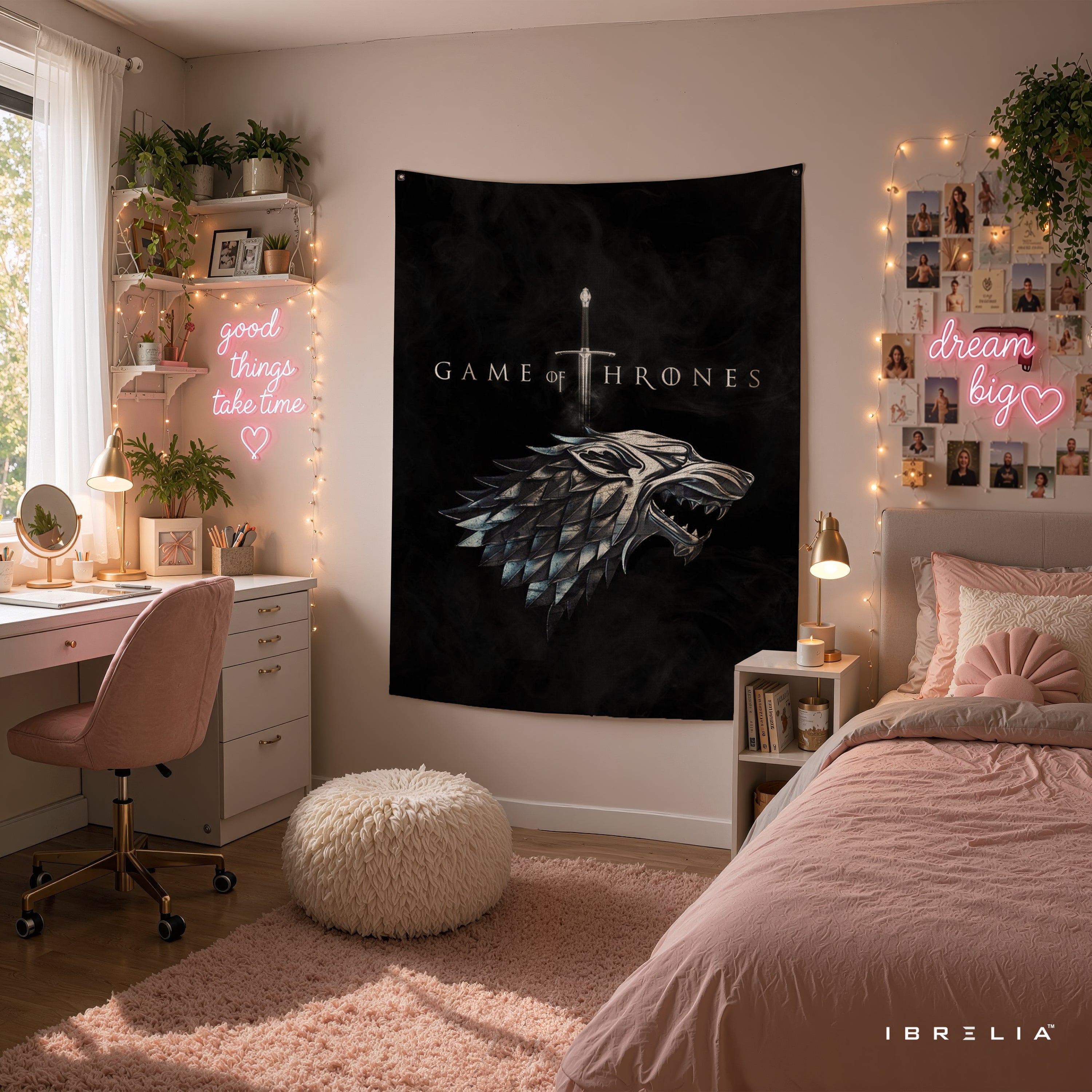 House Stark Sigil Game of Thrones Wall Tapestry | Premium Heavyweight Jute Fabric Wall Hanging