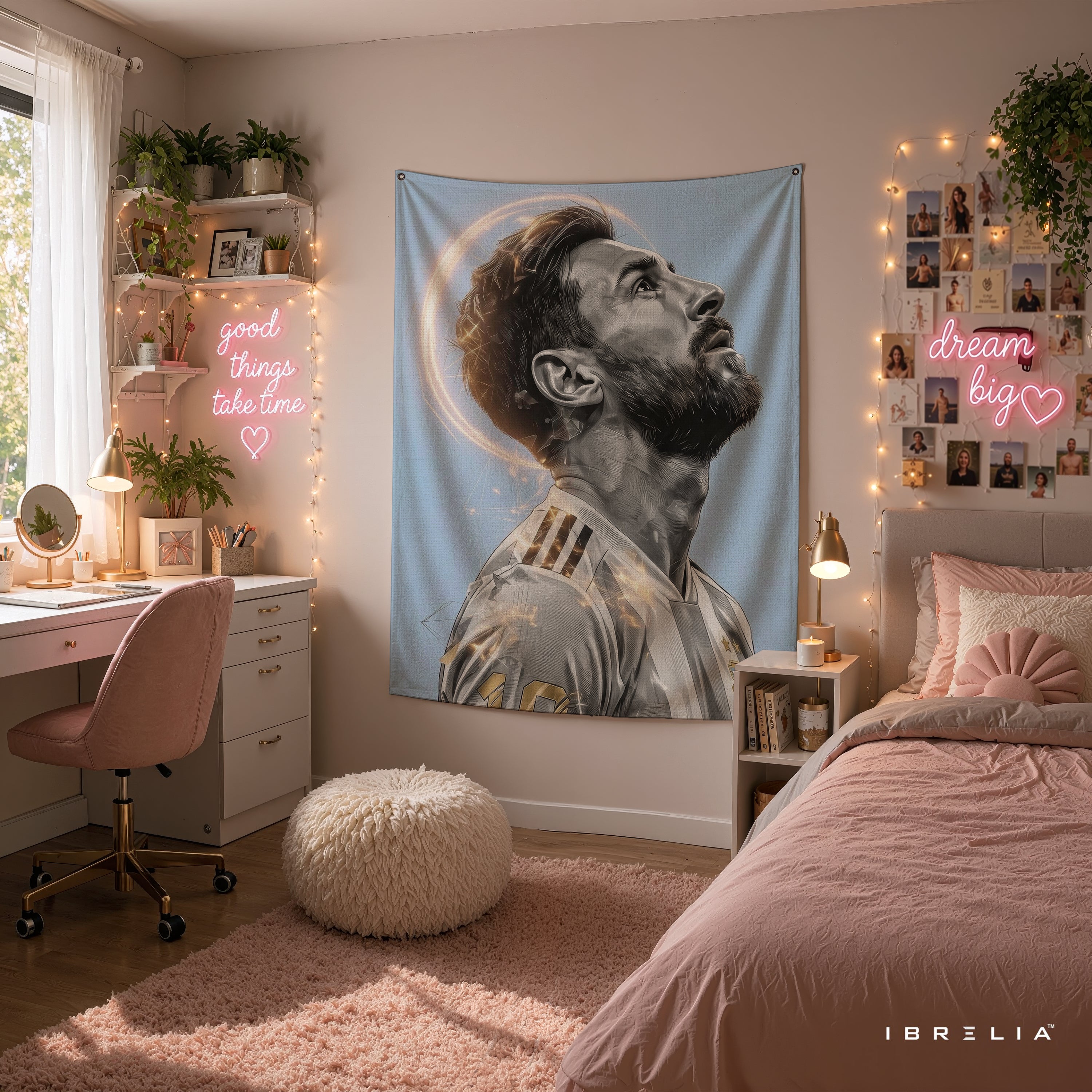 Lionel Messi Divine Aura Wall Tapestry | Premium Heavyweight Jute Fabric Wall Hanging