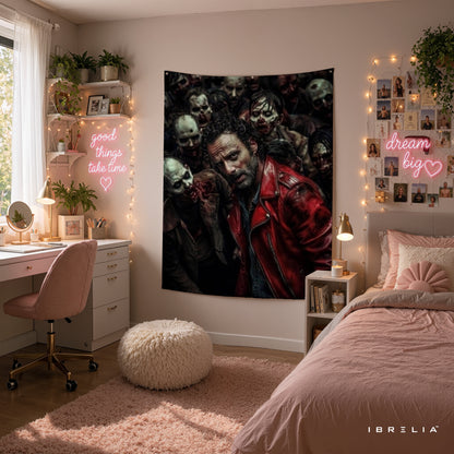 Rick Grimes Walker Horde The Walking Dead Wall Tapestry | Premium Heavyweight Jute Fabric Wall Hanging