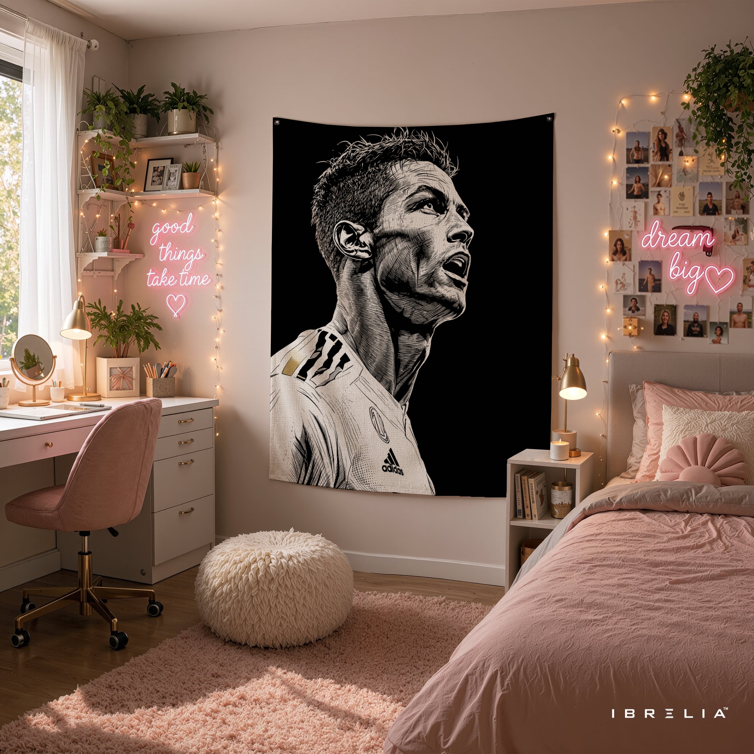 Cristiano Ronaldo Monochrome Wall Tapestry | Premium Heavyweight Jute Fabric Wall Hanging