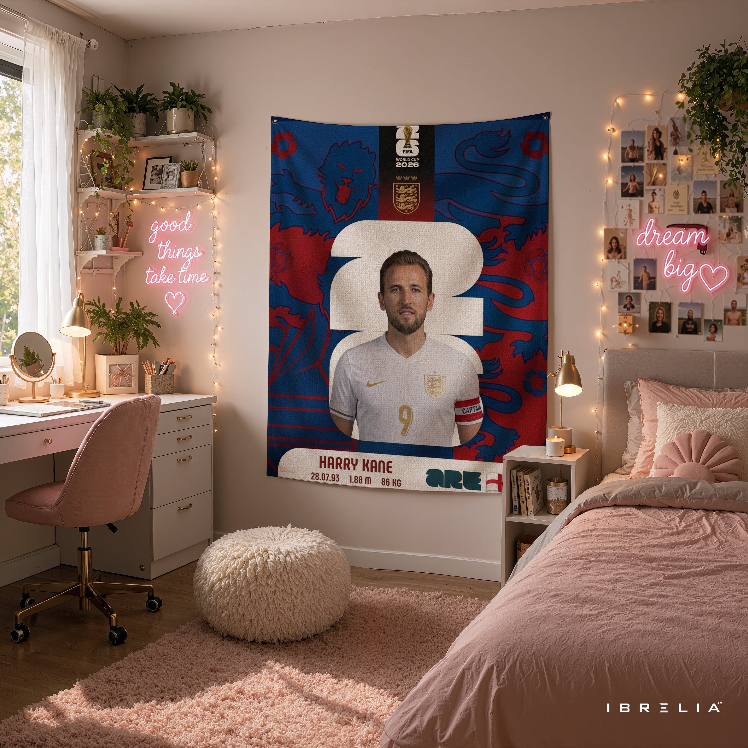 Harry Kane England World Cup 2026 Wall Tapestry | Premium Heavyweight Jute Fabric Wall Hanging