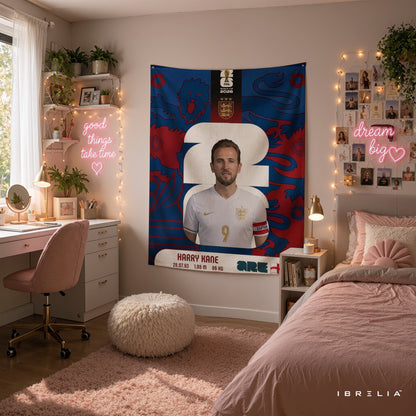 Harry Kane England World Cup 2026 Wall Tapestry | Premium Heavyweight Jute Fabric Wall Hanging