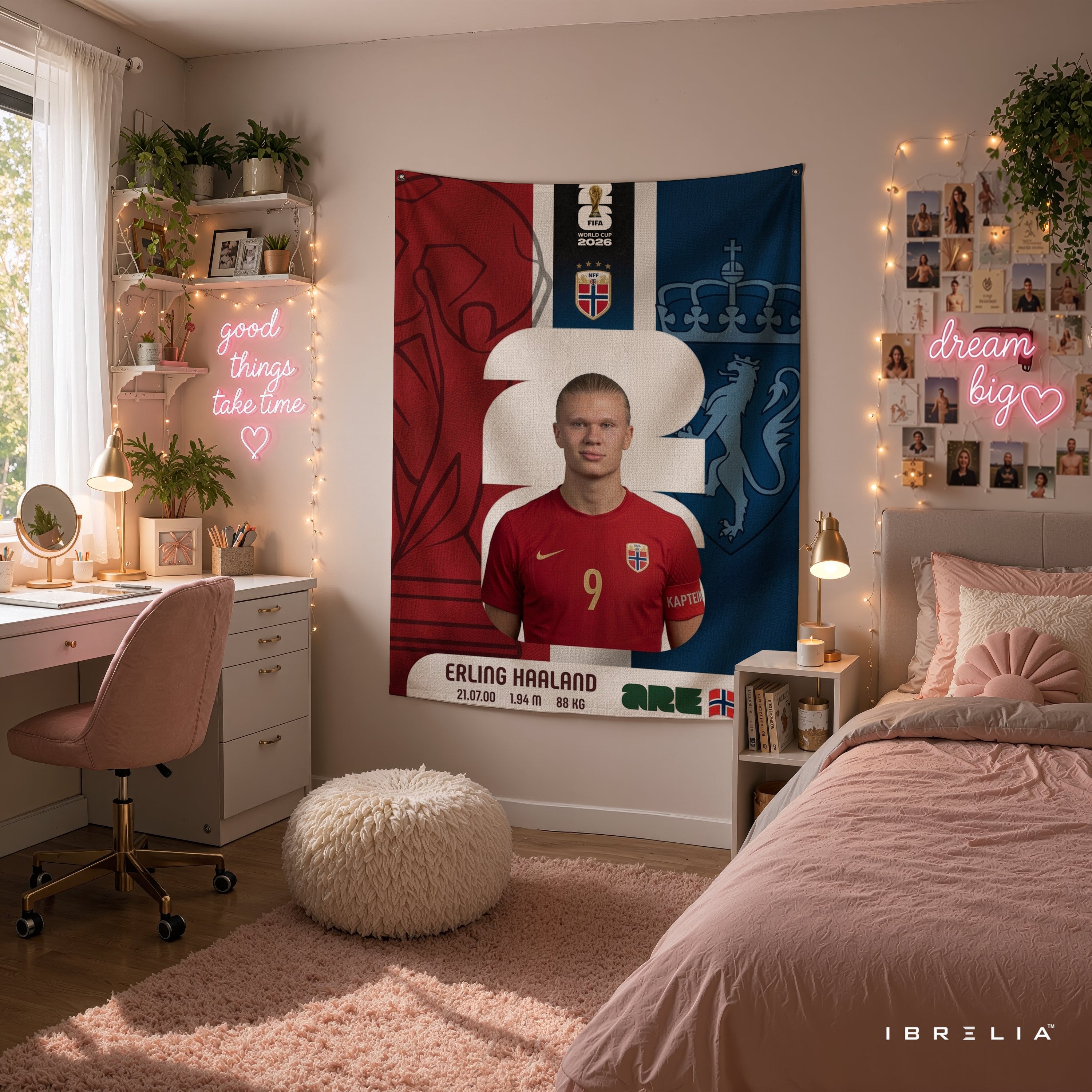 Erling Haaland Norway World Cup 2026 Wall Tapestry | Premium Heavyweight Jute Fabric Wall Hanging