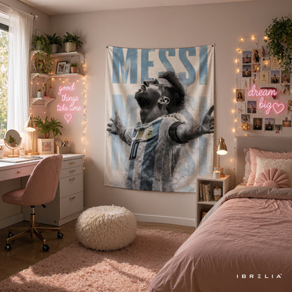 Lionel Messi Argentina Wall Tapestry | Premium Heavyweight Jute Fabric Wall Hanging