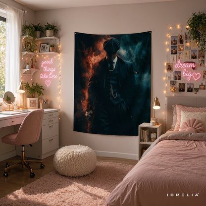 Thomas Shelby Fire & Smoke Wall Tapestry | Premium Heavyweight Jute Fabric Wall Hanging