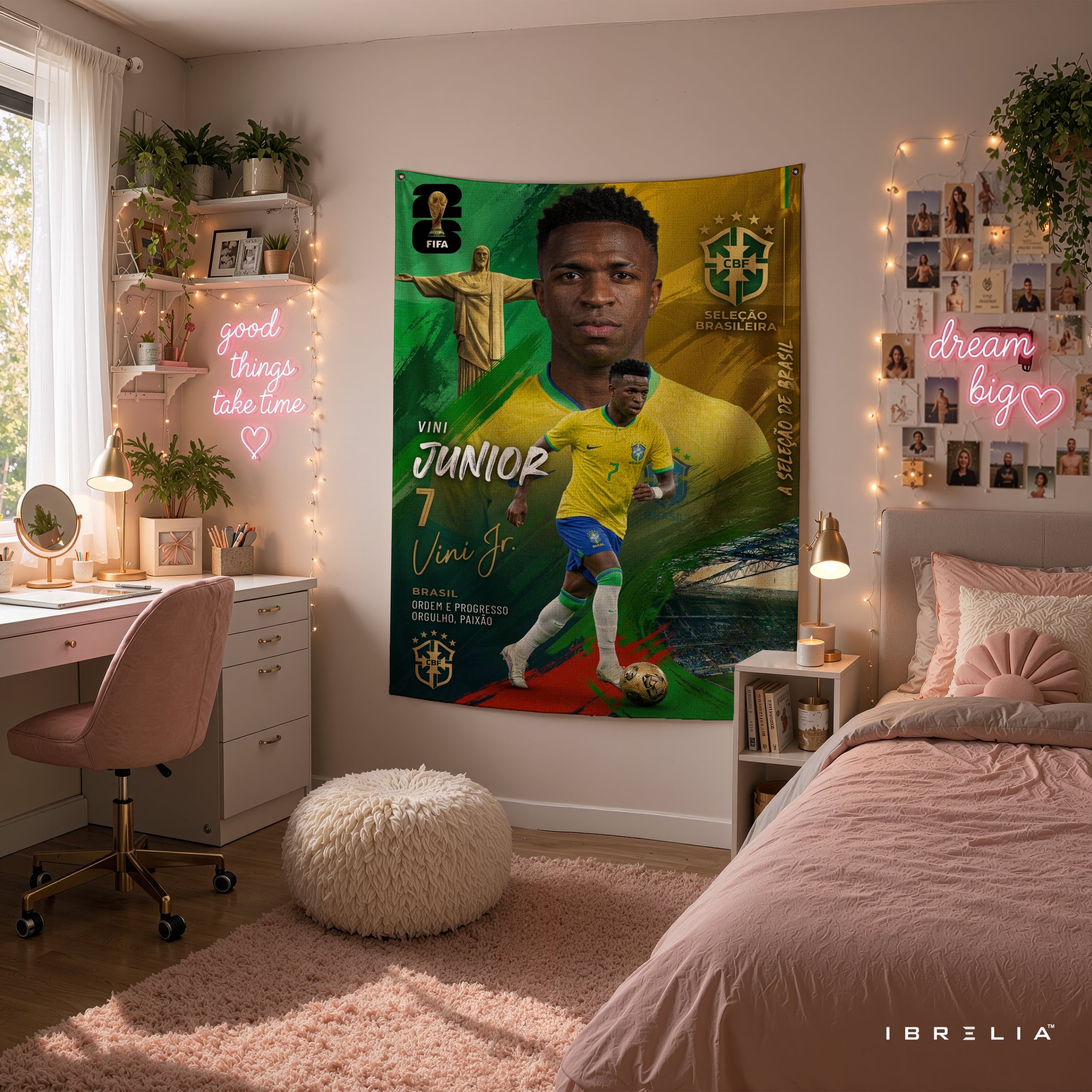 Vinícius Júnior Brazil Champion Edition Wall Tapestry | Premium Heavyweight Jute Fabric Wall Hanging