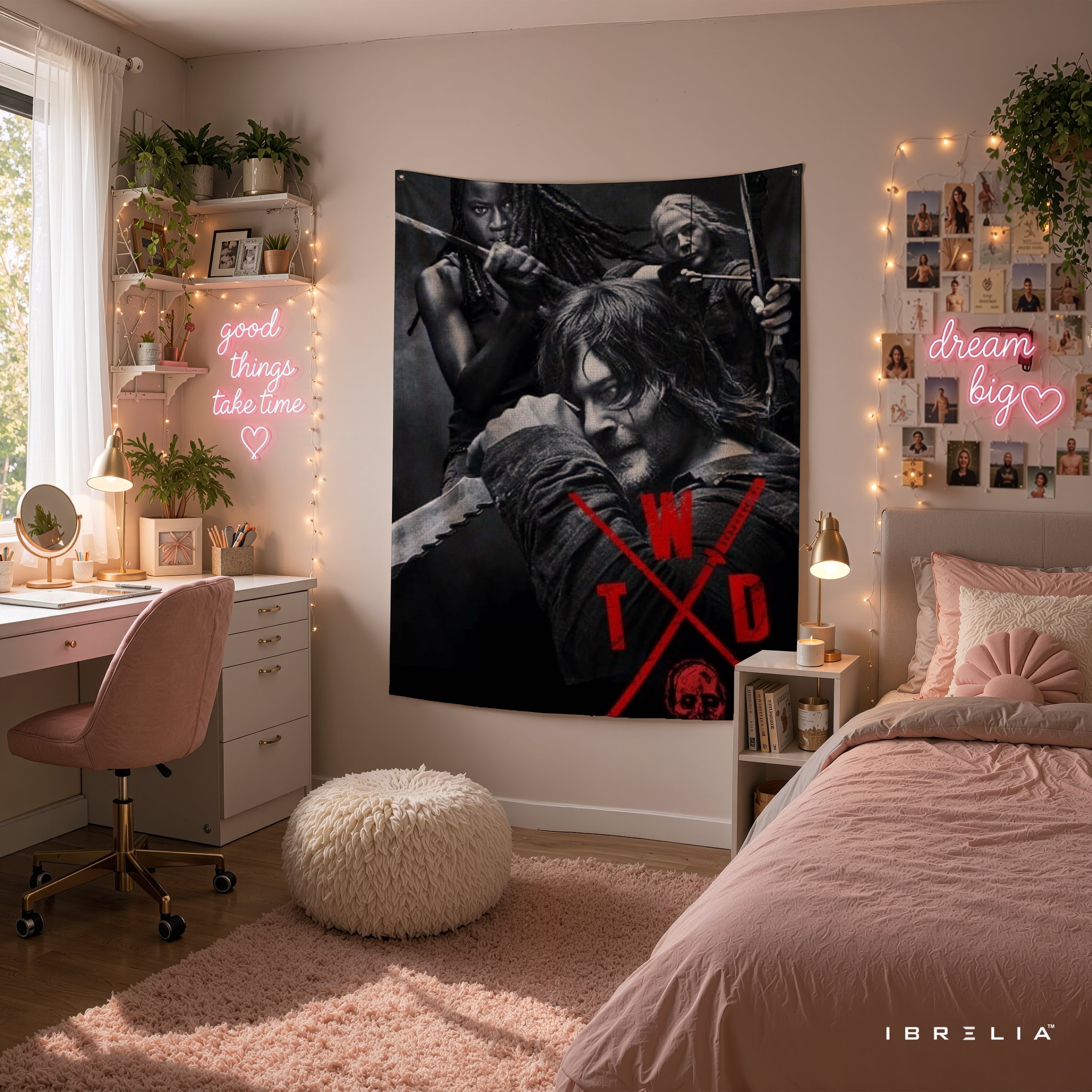 The Walking Dead Heroes Wall Tapestry | Premium Heavyweight Jute Fabric Wall Hanging