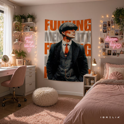 Thomas Shelby F*ing Mentality Peaky Blinders Wall Tapestry | Premium Heavyweight Jute Fabric Wall Hanging**
