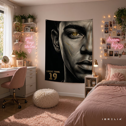 Lamine Yamal Minimalist Portrait Wall Tapestry | Premium Heavyweight Jute Fabric Wall Hanging