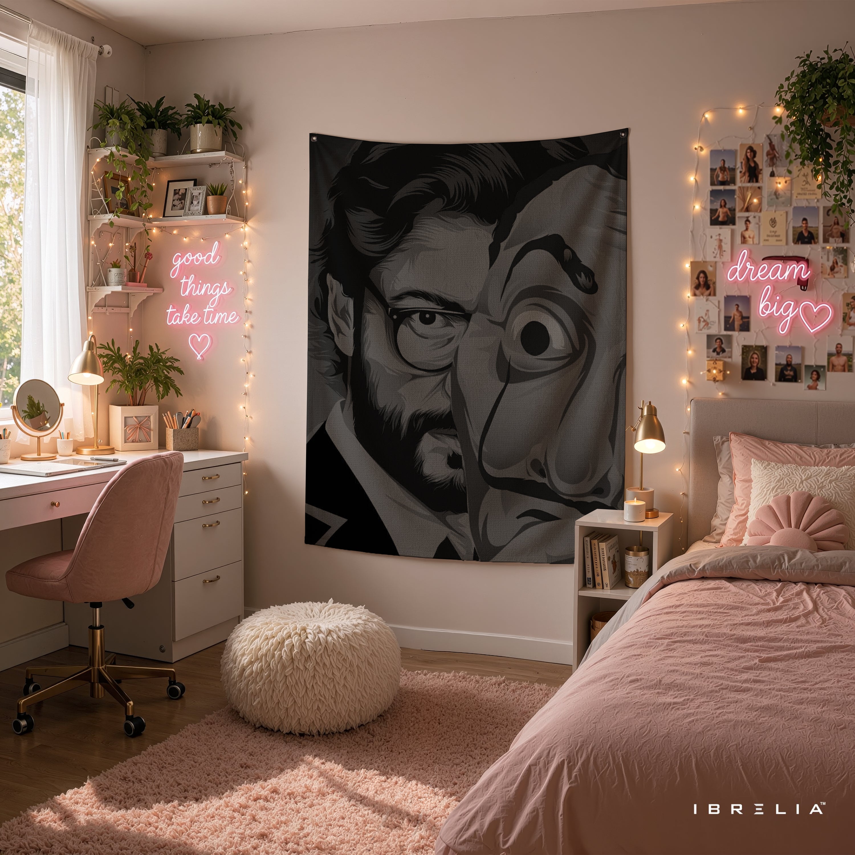 The Professor & Salvador Dalí Mask Wall Tapestry | Premium Heavyweight Jute Fabric Wall Hanging