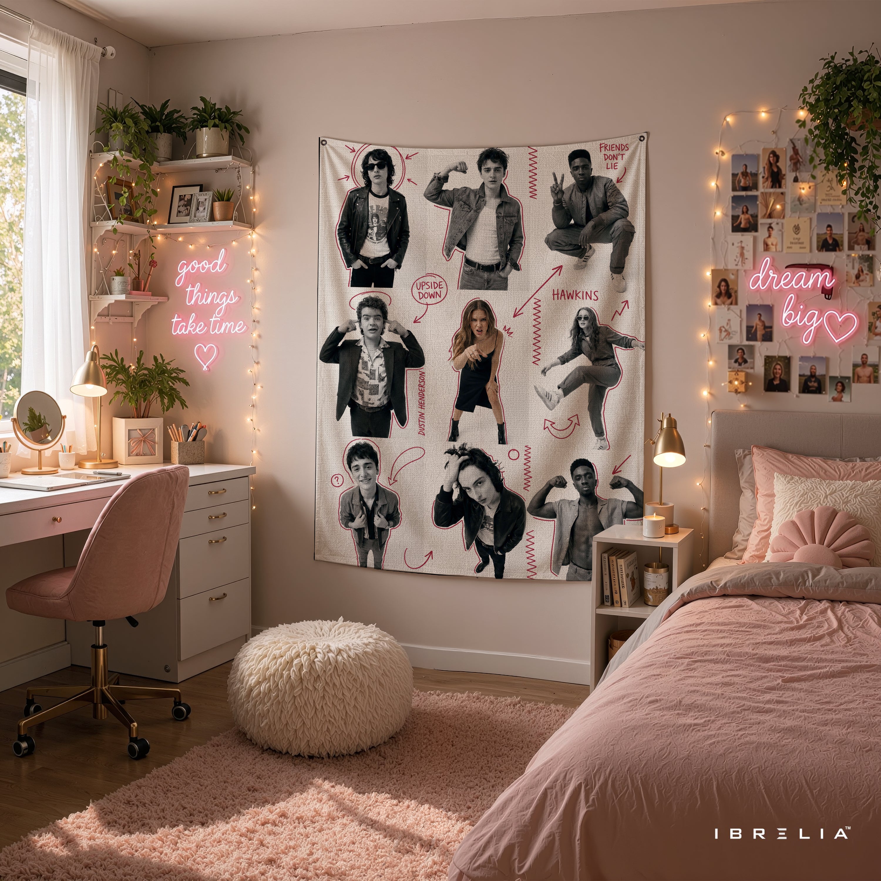Stranger Things Character Sketch Wall Tapestry – Retro Hawkins Collage Wall Hanging