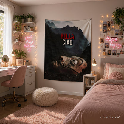 Bella Ciao Money Heist Wall Tapestry | Premium Heavyweight Jute Fabric Wall Hanging