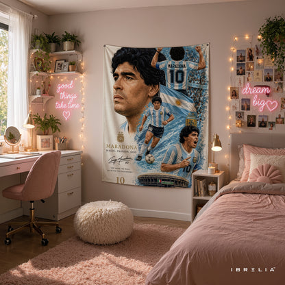 Diego Maradona Argentina Legend Wall Tapestry | Premium Heavyweight Jute Fabric Wall Hanging