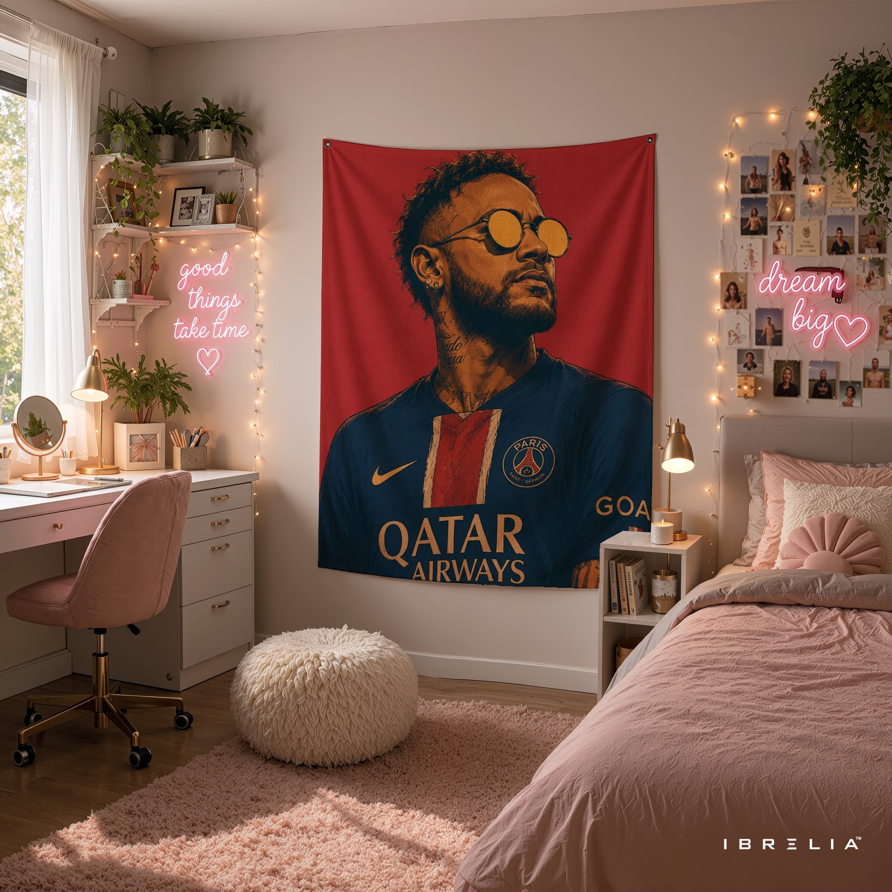 Neymar PSG Retro Portrait Wall Tapestry | Premium Heavyweight Jute Fabric Wall Hanging