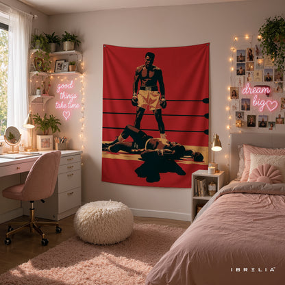 Muhammad Ali Iconic Knockout Wall Tapestry | Premium Heavyweight Jute Fabric Wall Hanging