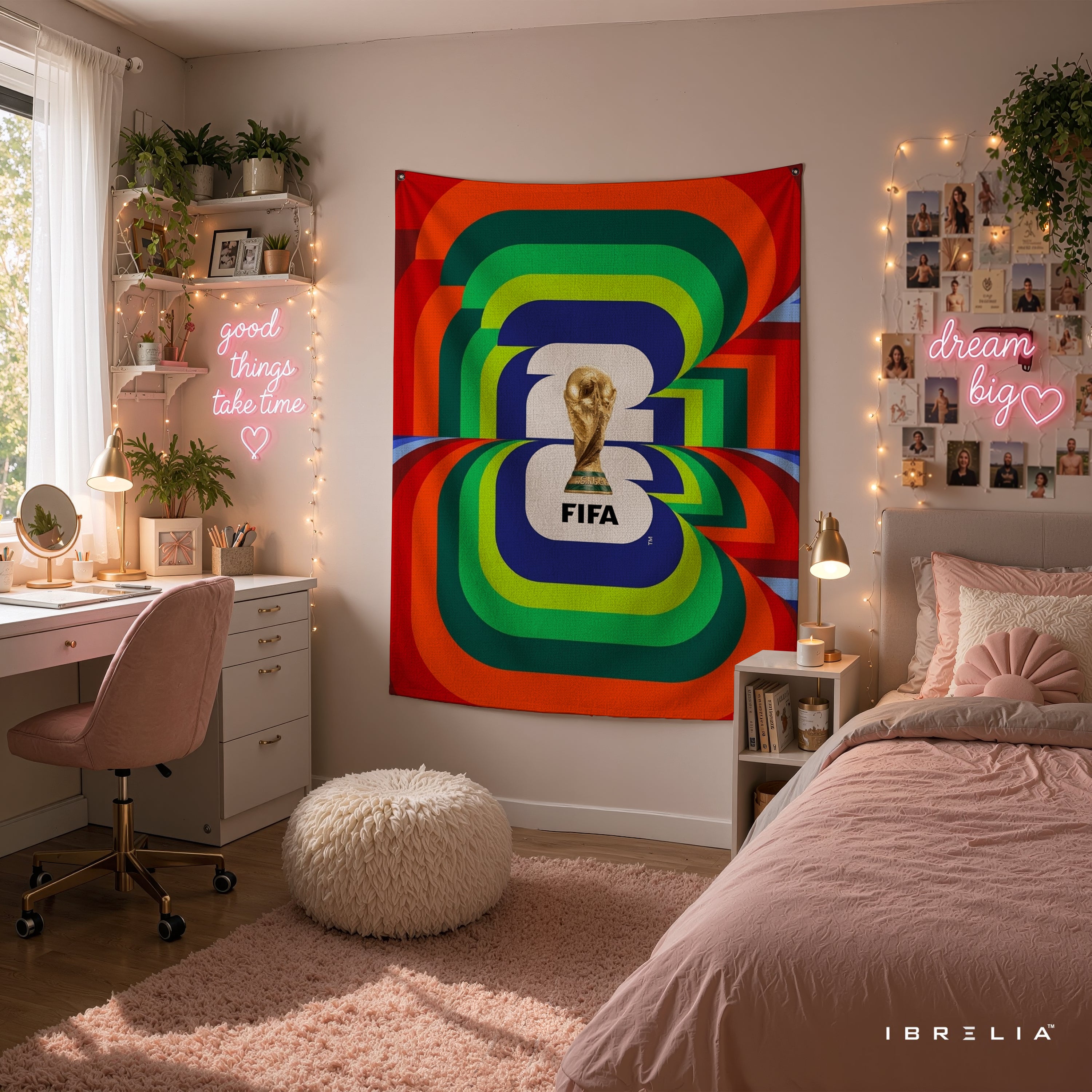 FIFA World Cup 2026 Vibrant Emblem Wall Tapestry | Premium Heavyweight Jute Fabric Wall Hanging