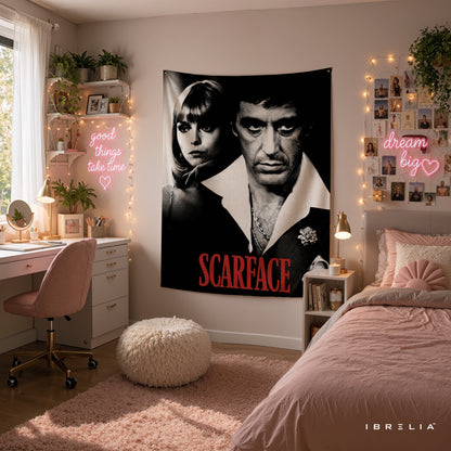 Scarface Tony Montana & Elvira Wall Tapestry – Premium Movie Wall Hanging & Home Decor in Pakistan
