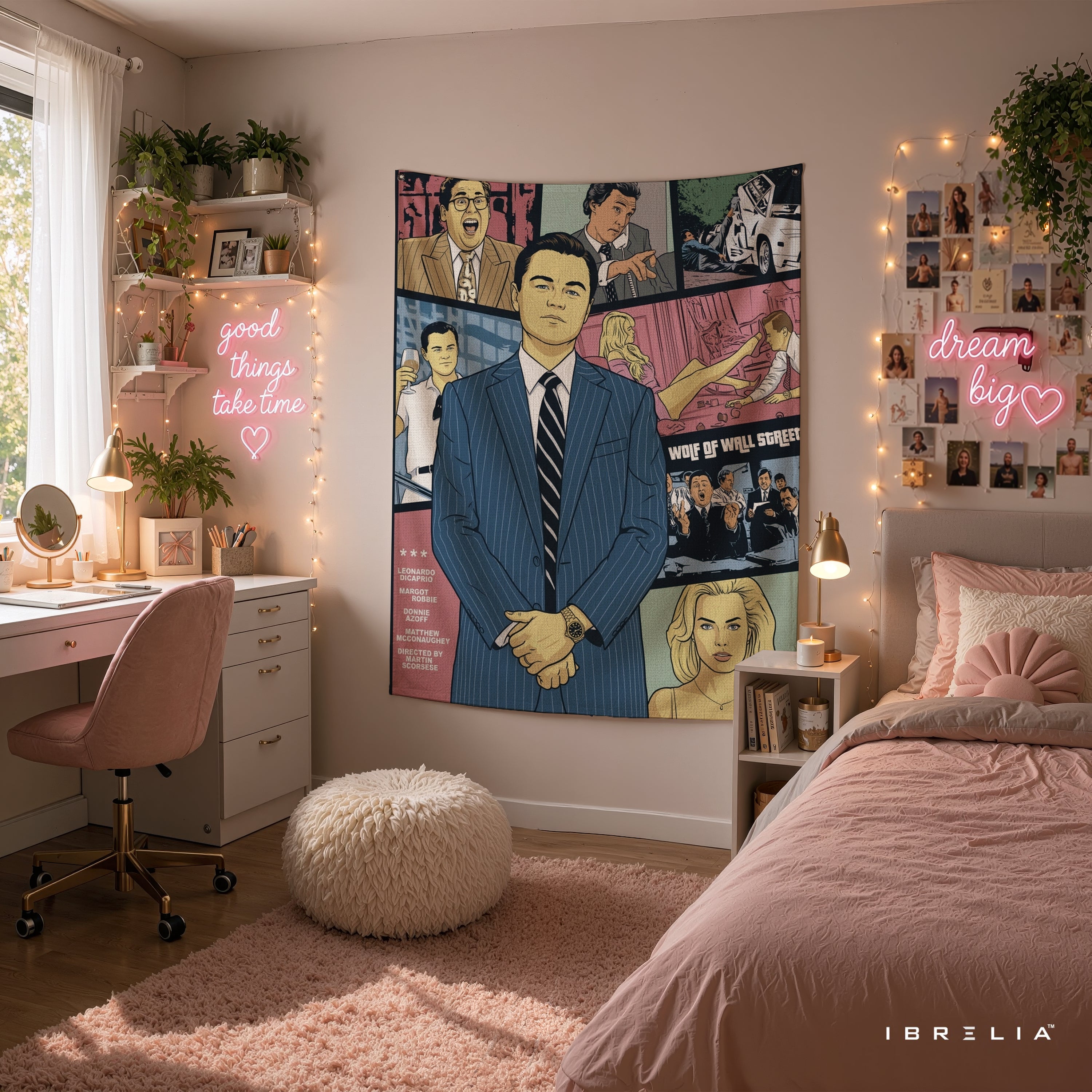 The Wolf of Wall Street Comic Style Wall Tapestry – Premium Movie Inspired Wall Hanging for Home, Office & Gaming Room
