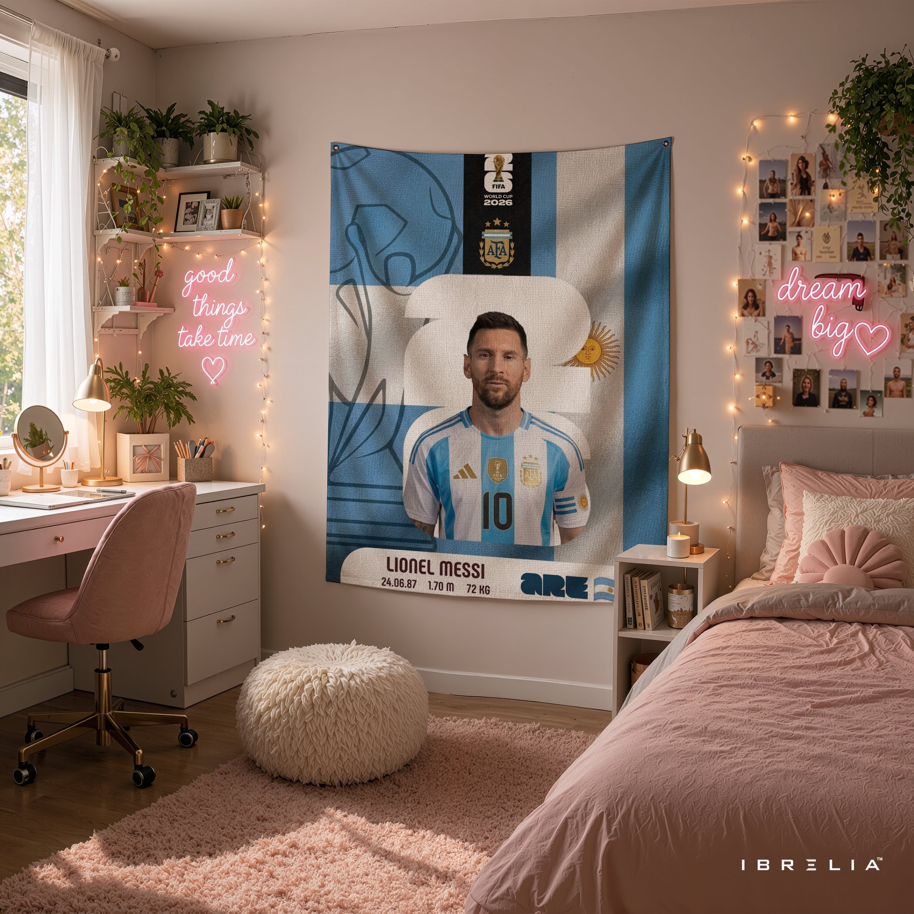 Lionel Messi Argentina World Cup 2026 Wall Tapestry | Premium Heavyweight Jute Fabric Wall Hanging