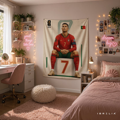 Cristiano Ronaldo Portugal 2026 Wall Tapestry | Premium Heavyweight Jute Fabric Wall Hanging