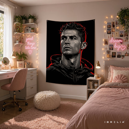 Cristiano Ronaldo Street Art Wall Tapestry | Premium Heavyweight Jute Fabric Wall Hanging