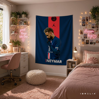 Neymar PSG Minimalist Wall Tapestry | Premium Heavyweight Jute Fabric Wall Hanging