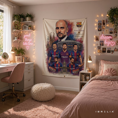 Pep Guardiola FC Barcelona Legend Wall Tapestry | Premium Heavyweight Jute Fabric Wall Hanging