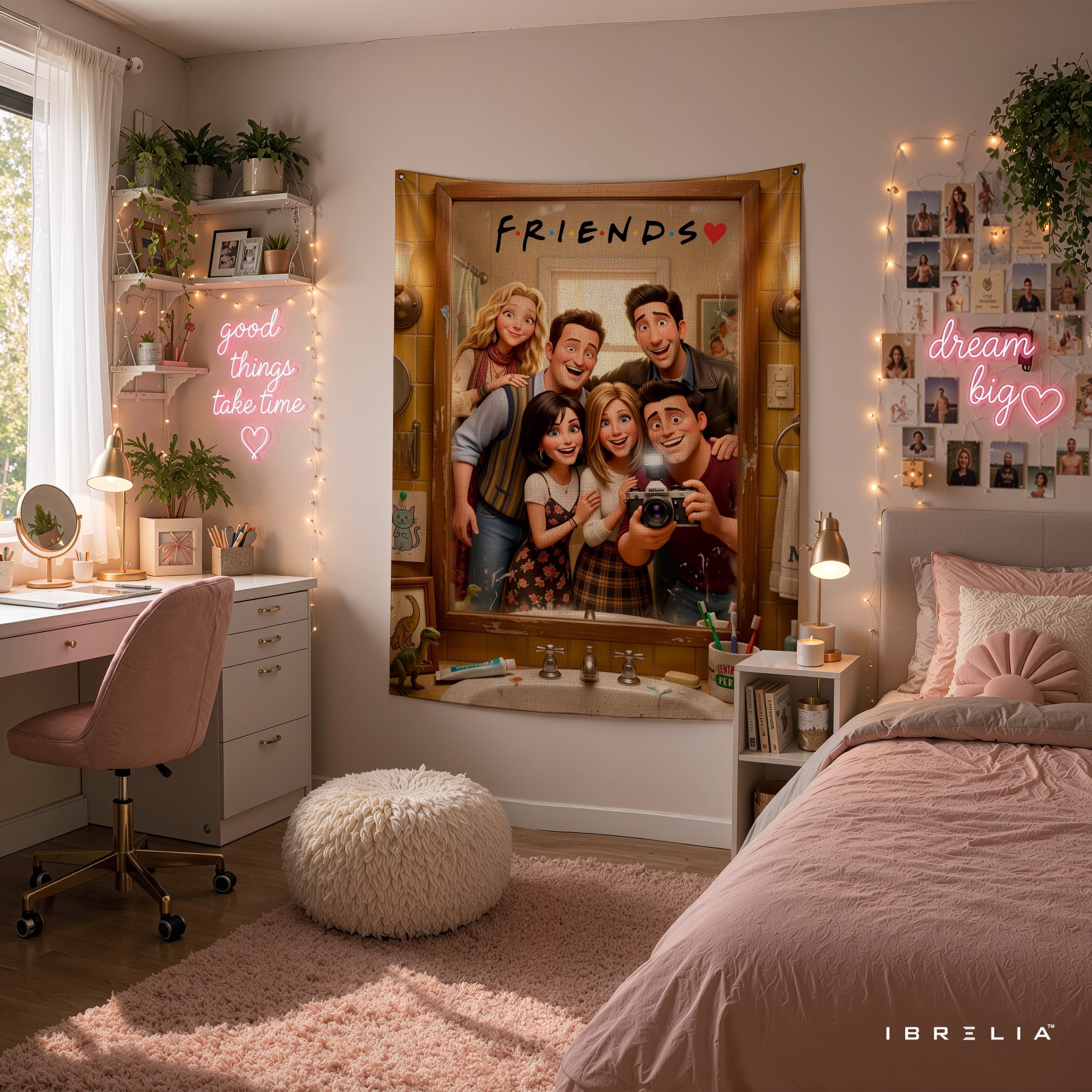 Friends Cartoon Mirror Selfie Wall Tapestry – Cute Animated Friends Wall Hanging