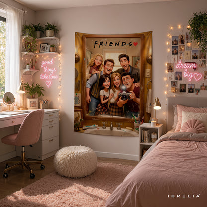 Friends Cartoon Mirror Selfie Wall Tapestry – Cute Animated Friends Wall Hanging