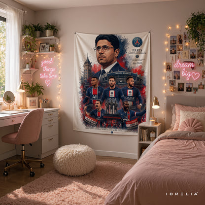 Nasser Al-Khelaifi Paris Saint-Germain Legend Wall Tapestry | Premium Heavyweight Jute Fabric Wall Hanging