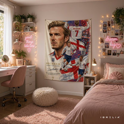David Beckham England Legend Wall Tapestry | Premium Heavyweight Jute Fabric Wall Hanging