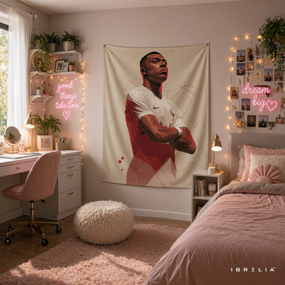 Kylian Mbappé Minimalist Portrait Wall Tapestry | Premium Heavyweight Jute Fabric Wall Hanging