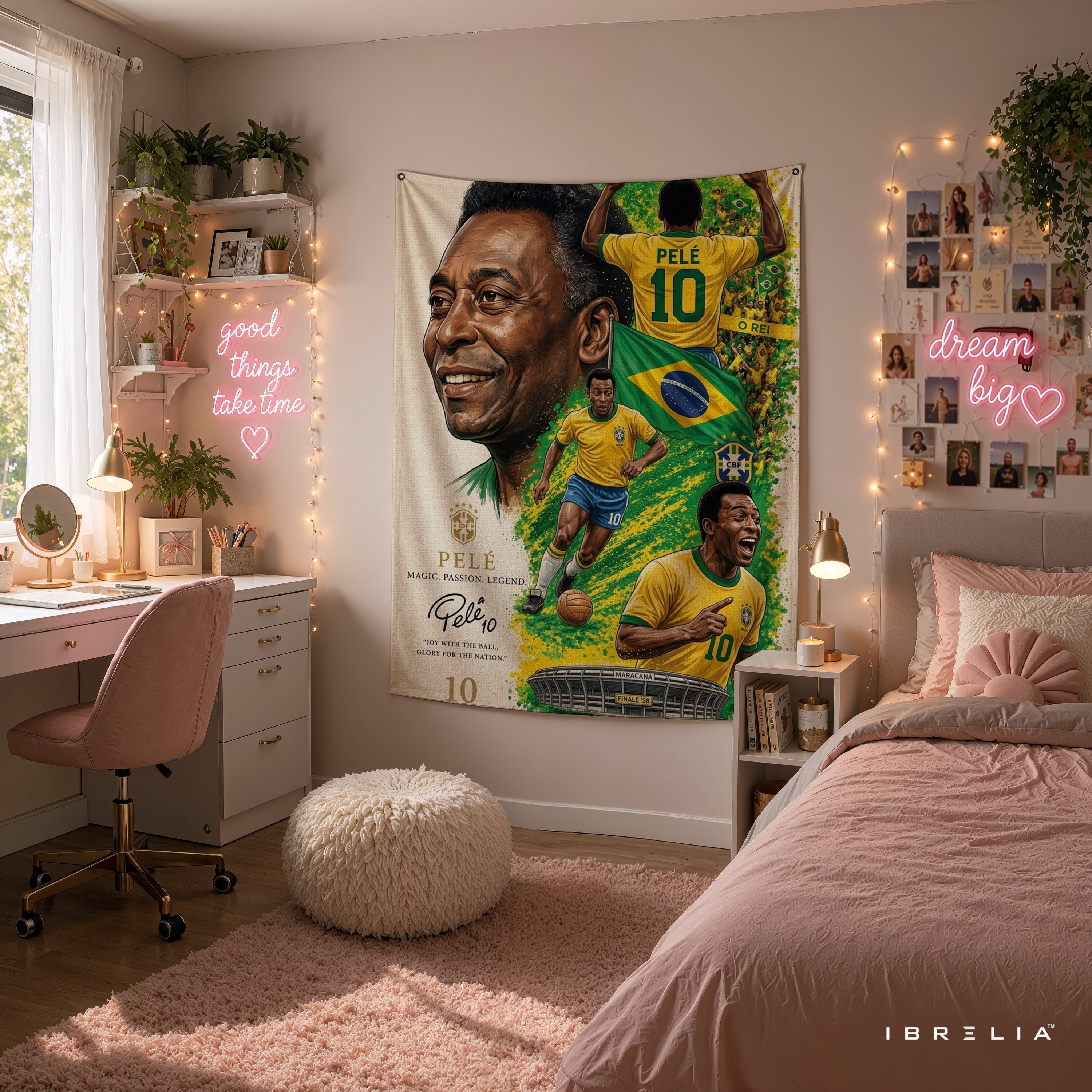 Pelé Brazil Legend Wall Tapestry | Premium Heavyweight Jute Fabric Wall Hanging