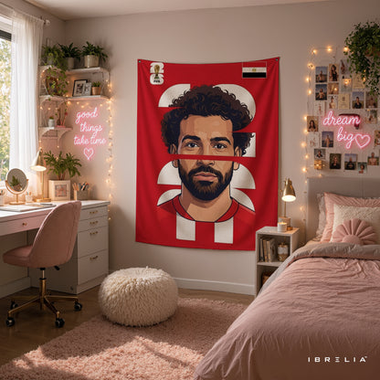 Mohamed Salah Egypt Minimal Portrait Wall Tapestry | Premium Heavyweight Jute Fabric Wall Hanging