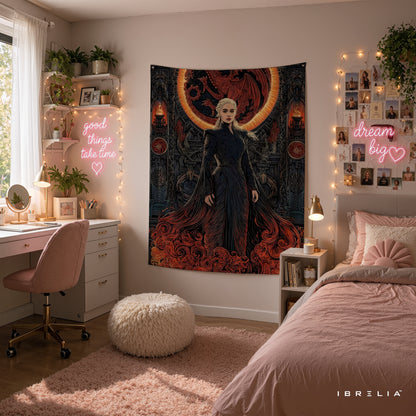 Daenerys Targaryen Game of Thrones Wall Tapestry | Premium Heavyweight Jute Fabric Wall Hanging