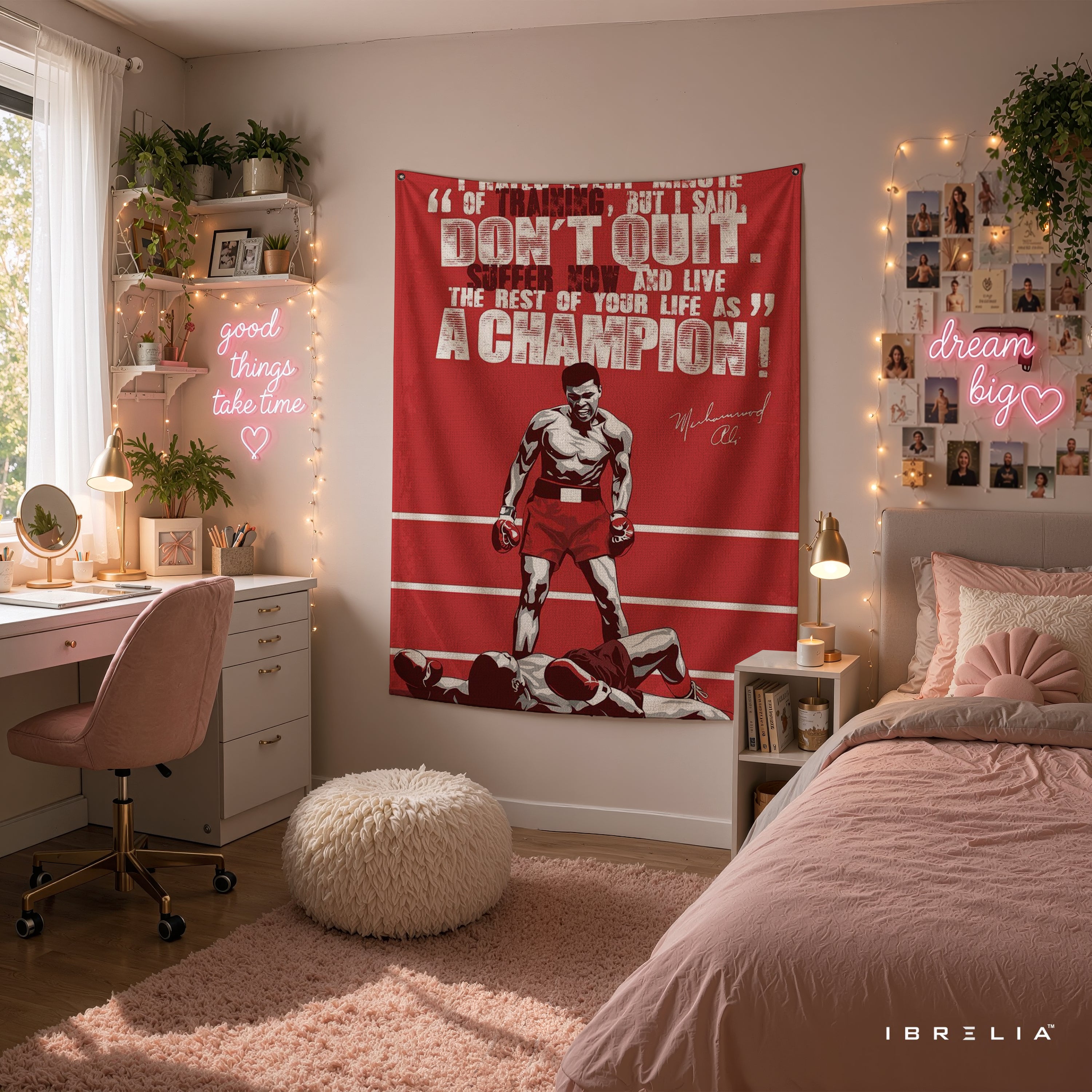 Muhammad Ali Champion Mindset Wall Tapestry | Premium Heavyweight Jute Fabric Wall Hanging