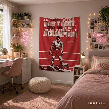 Muhammad Ali Champion Mindset Wall Tapestry | Premium Heavyweight Jute Fabric Wall Hanging
