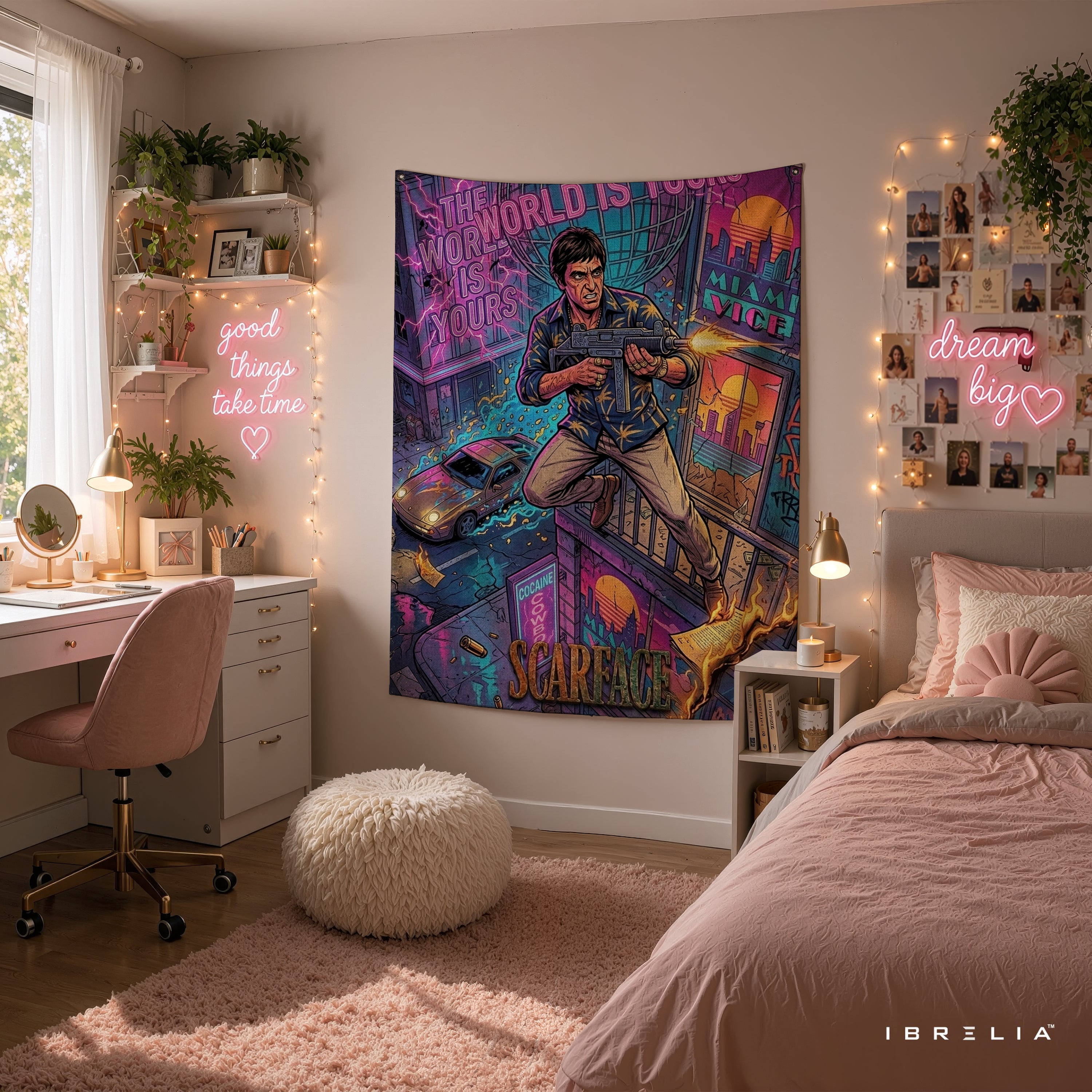 Scarface Tony Montana Neon Action Wall Tapestry – Premium Movie Wall Hanging & Home Decor in Pakistan