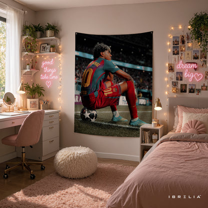 Lamine Yamal Barcelona Stadium Wall Tapestry | Premium Heavyweight Jute Fabric Wall Hanging