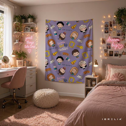 Friends Cute Cartoon Characters Wall Tapestry – Kawaii Sitcom Pattern Wall Hanging