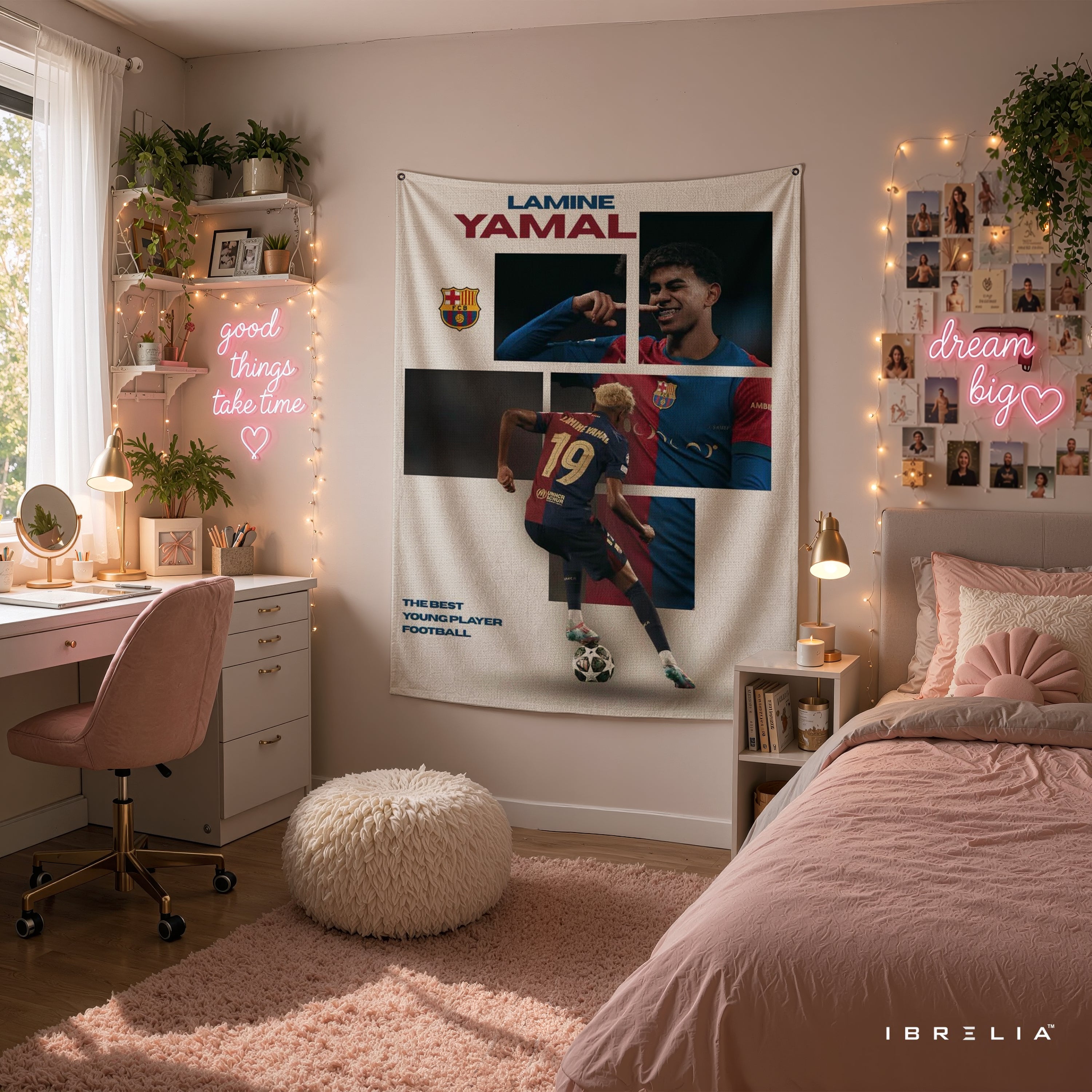 Lamine Yamal FC Barcelona Collage Wall Tapestry | Premium Heavyweight Jute Fabric Wall Hanging