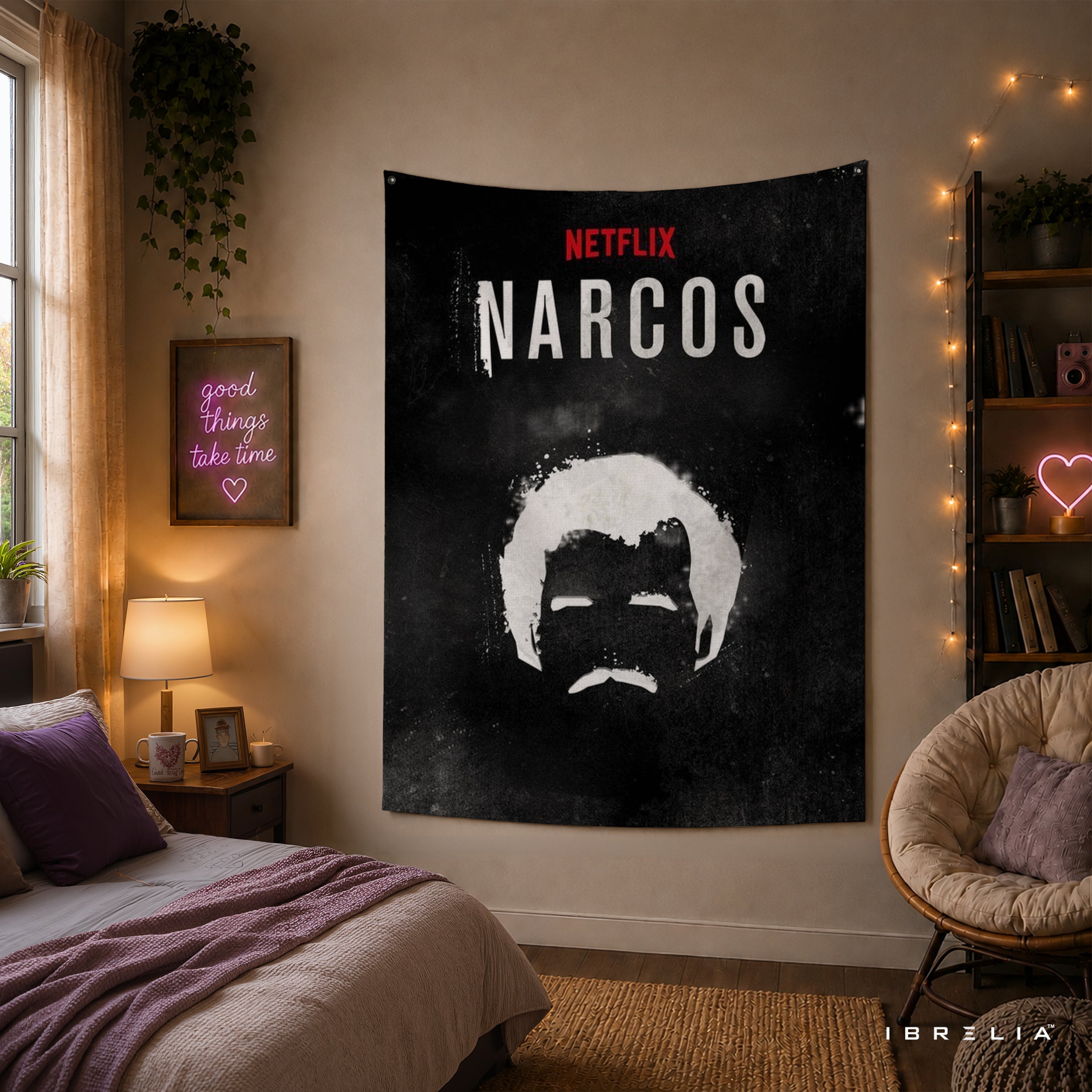 Narcos Minimalist Wall Tapestry | Premium Heavyweight Jute Fabric Wall Hanging
