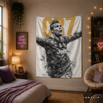 Cristiano Ronaldo CR7 Juventus Wall Tapestry | Premium Heavyweight Jute Fabric Wall Hanging