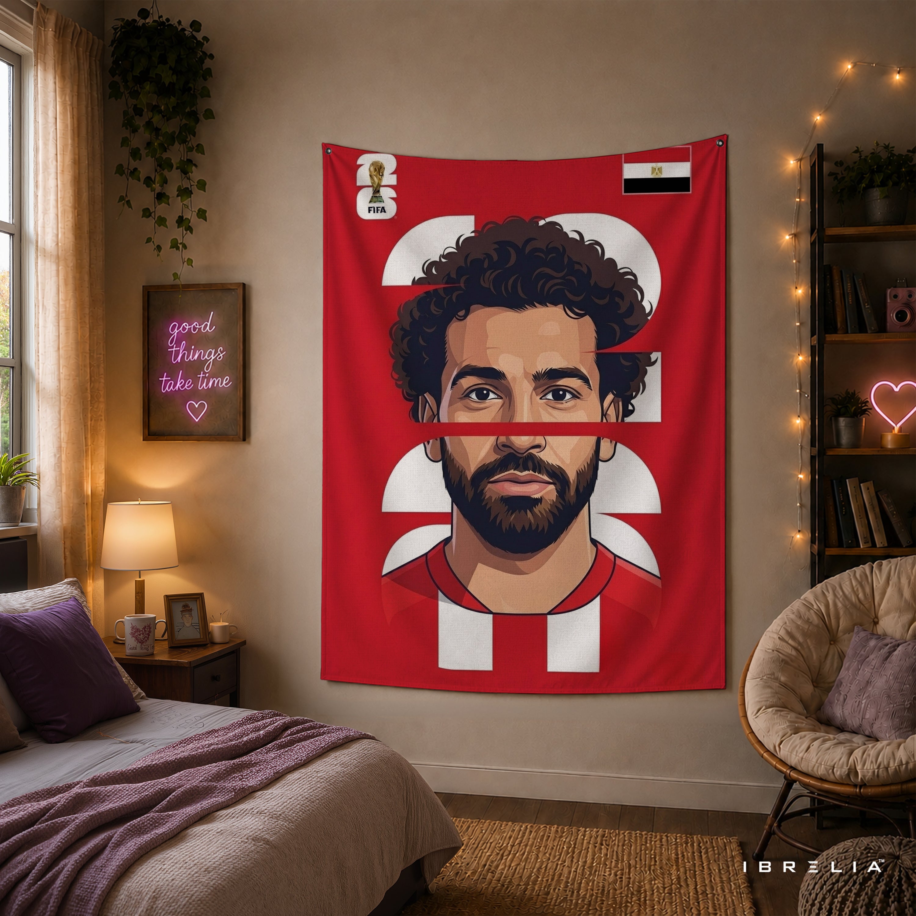 Mohamed Salah Egypt Minimal Portrait Wall Tapestry | Premium Heavyweight Jute Fabric Wall Hanging