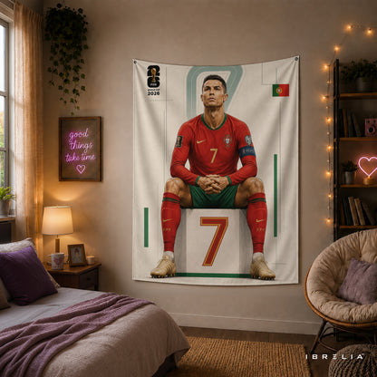 Cristiano Ronaldo Portugal 2026 Wall Tapestry | Premium Heavyweight Jute Fabric Wall Hanging