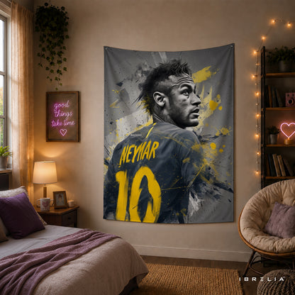 Neymar Abstract Number 10 Wall Tapestry | Premium Heavyweight Jute Fabric Wall Hanging